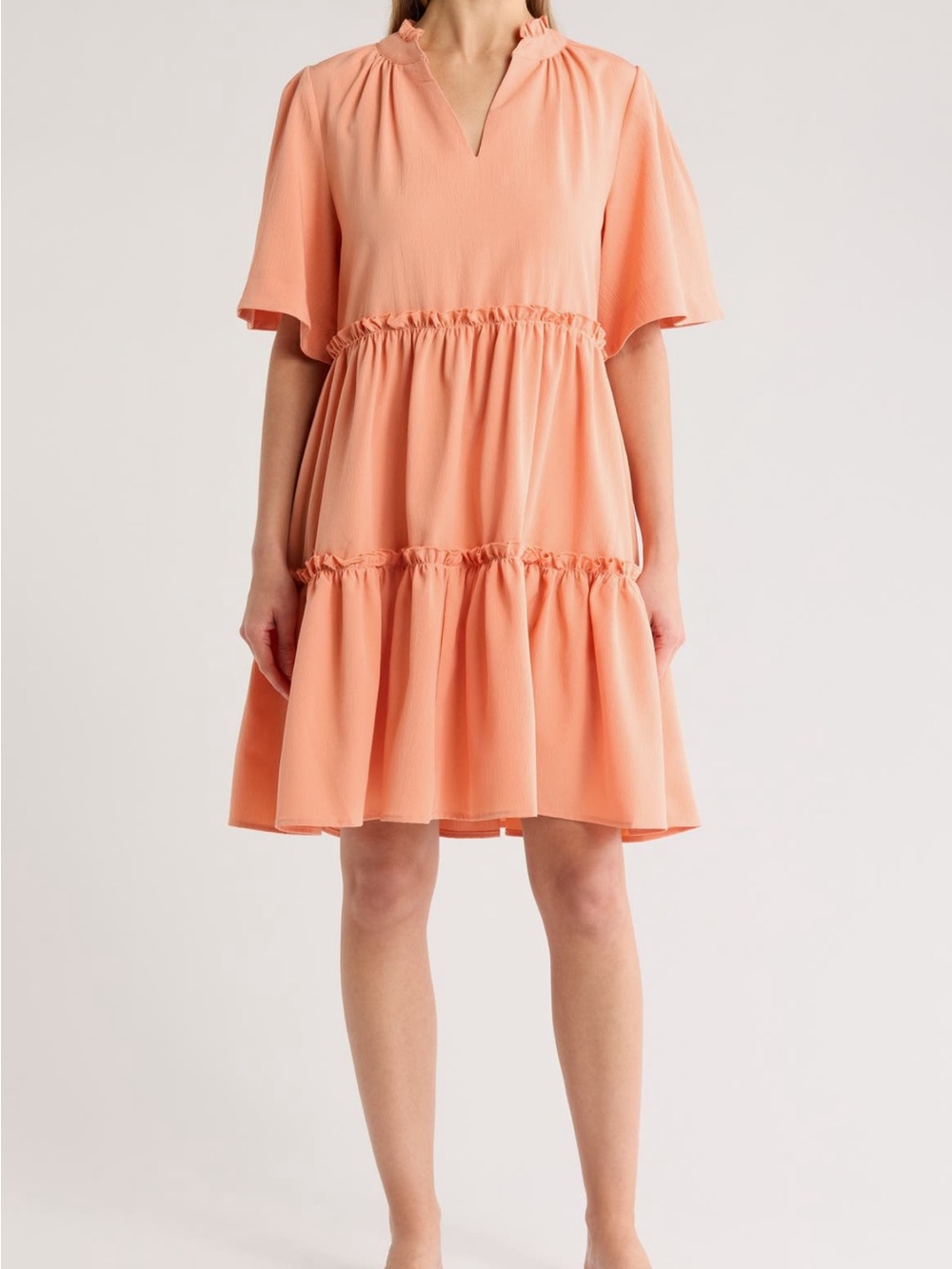 Women's Peach Tiered V-Neck Dress